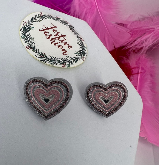 Pink Leopard Print Heart Earrings