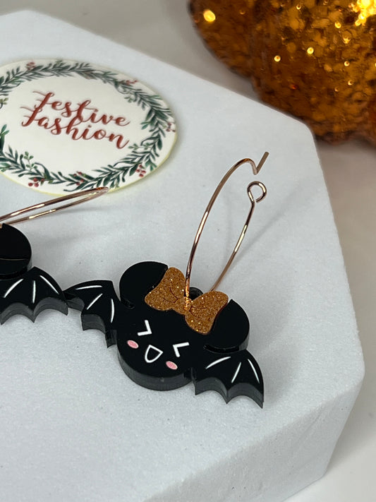 Halloween Bat Earrings with Orange Bow