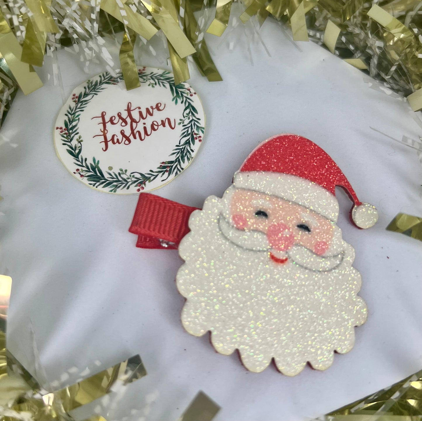 Set of 2 Large Glittery Christmas Character Hair Clips (assorted designs)