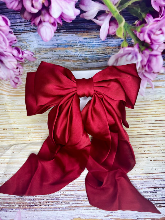 Large Red Satin Bow Hair Clip