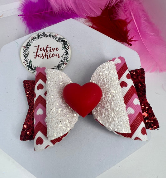 Valentine’s Heart Bow Hair Clip