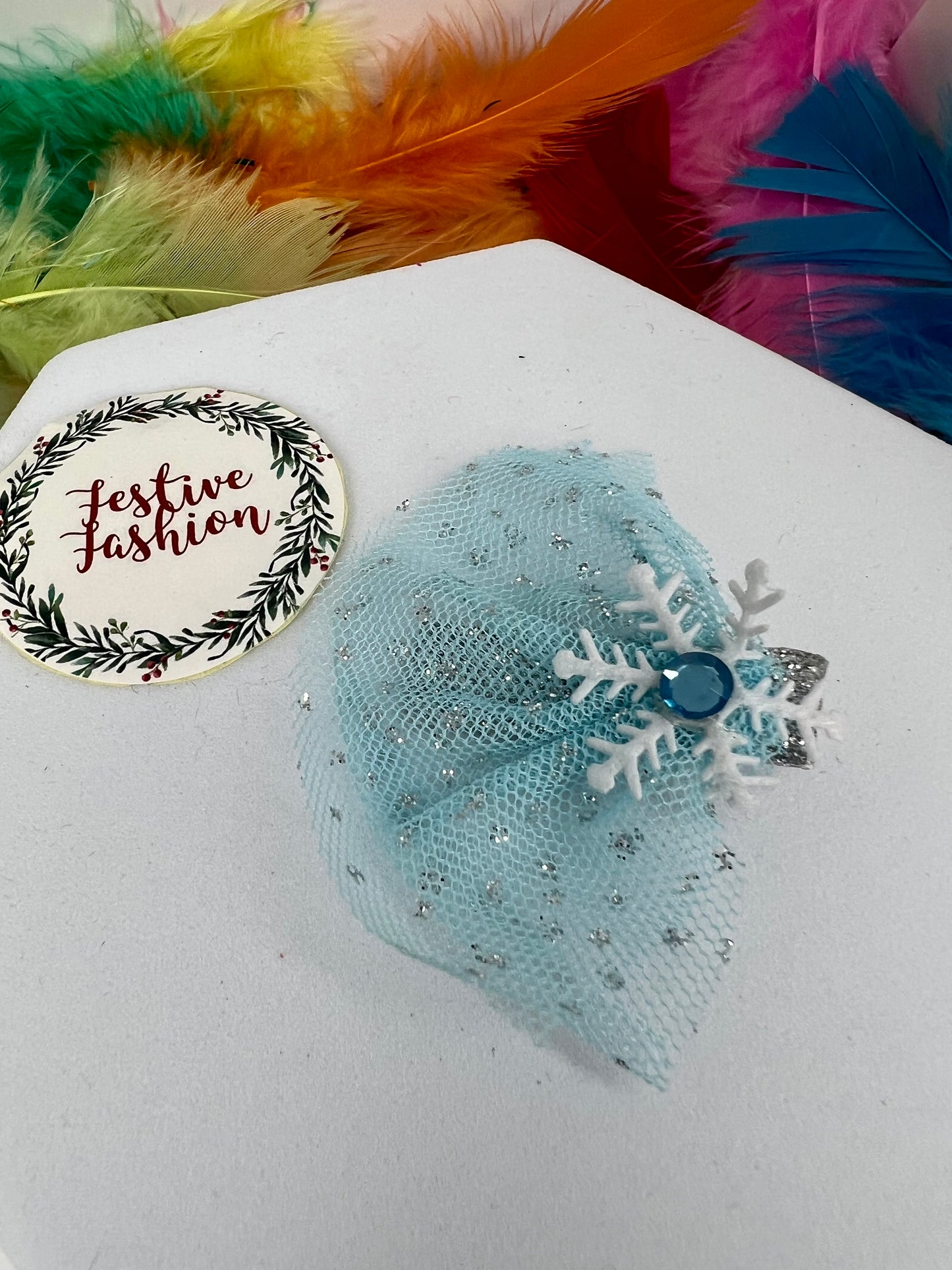 Frozen-Inspired Hair Clip – Turquoise & Silver Tutu Bow