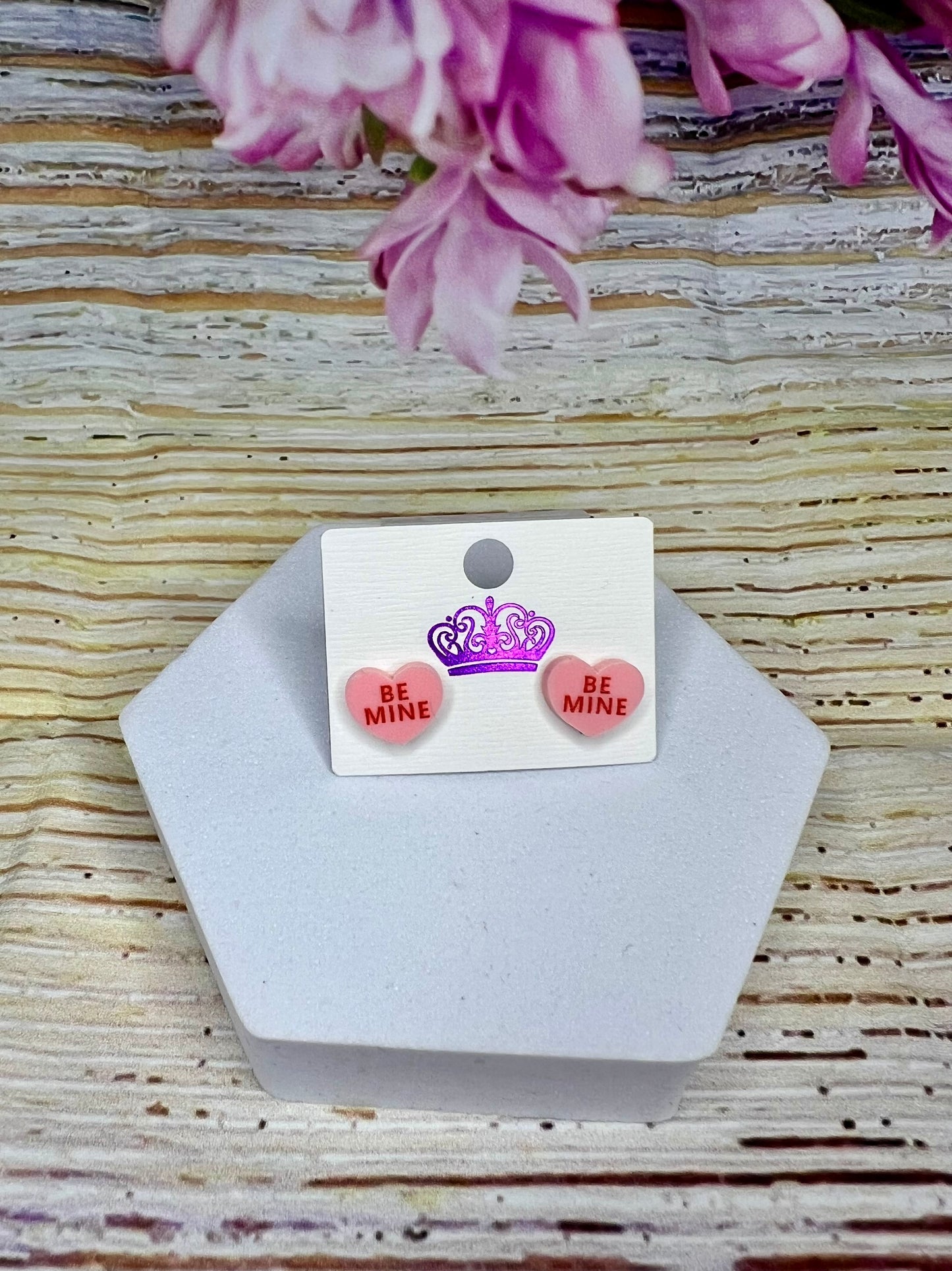 Pink ‘Be Mine’ Heart Stud Earrings