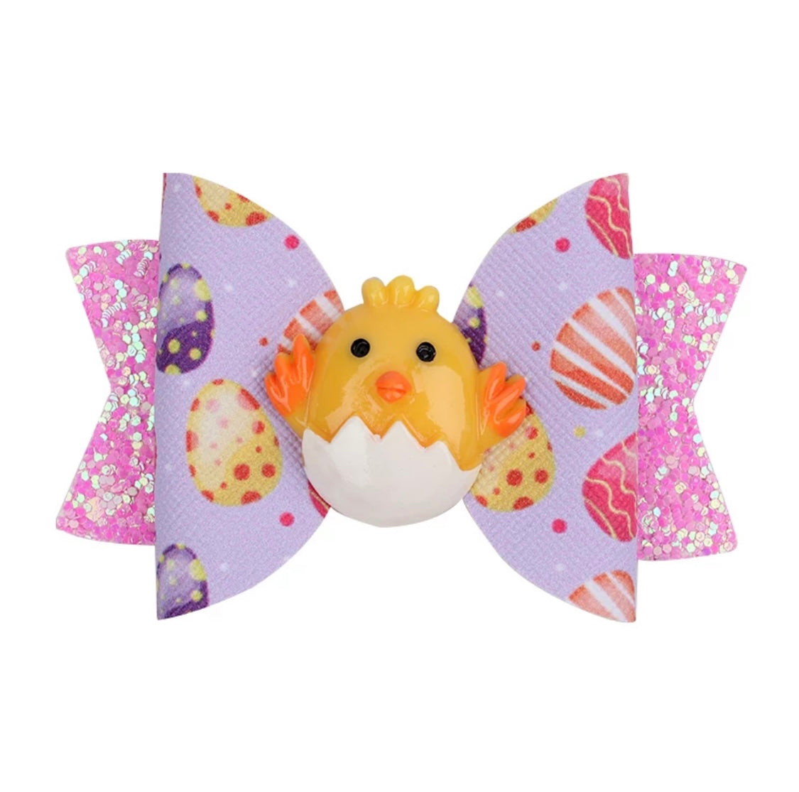 Easter Chick Glitter Bow Hair Clip