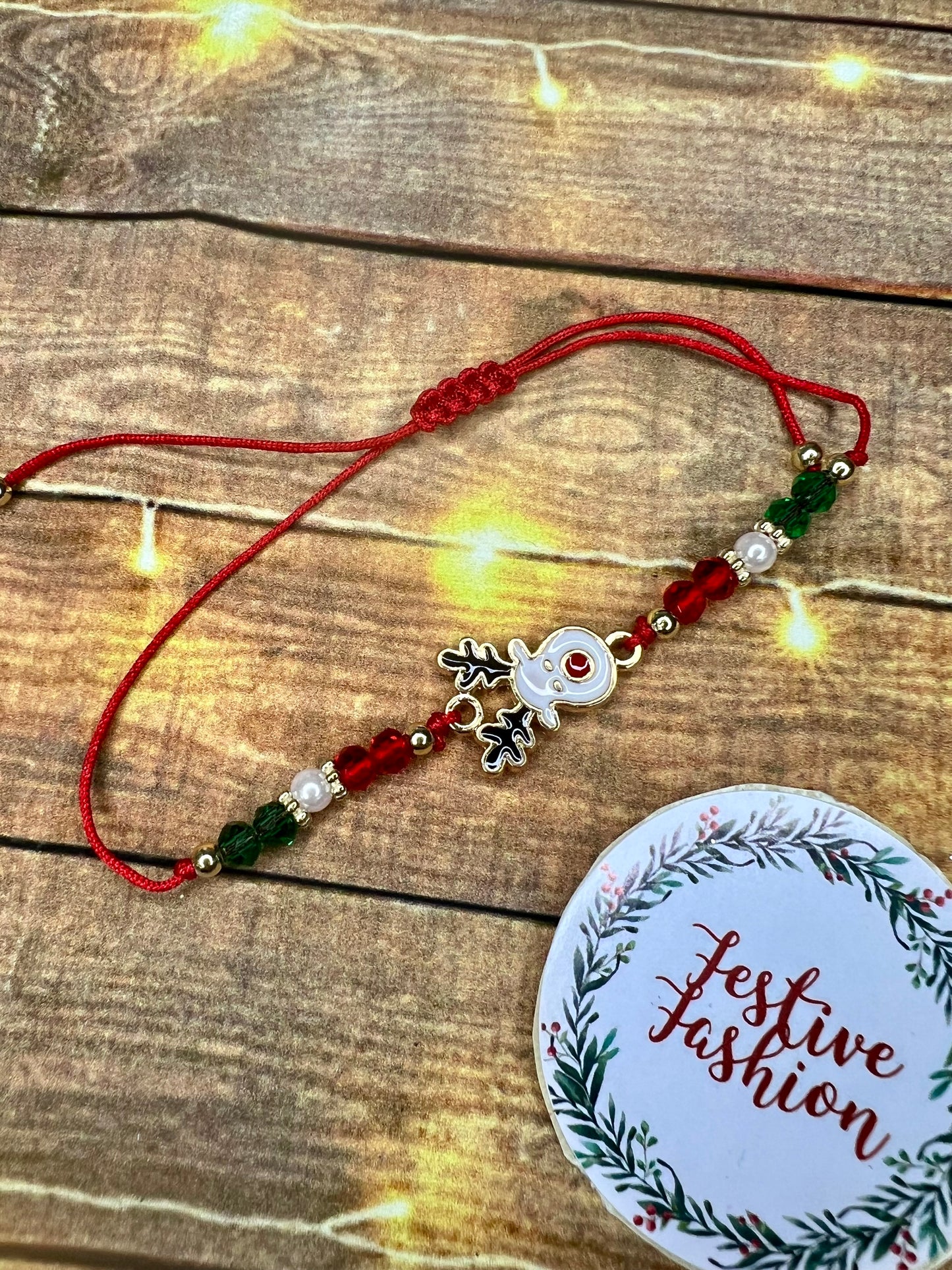 Dainty Beaded Friendship Bracelet with Christmas Charm (assorted designs)