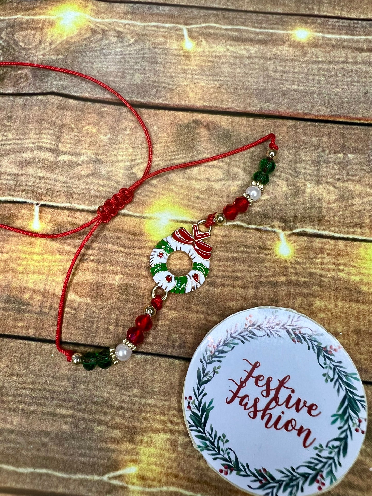 Dainty Beaded Friendship Bracelet with Christmas Charm (assorted designs)