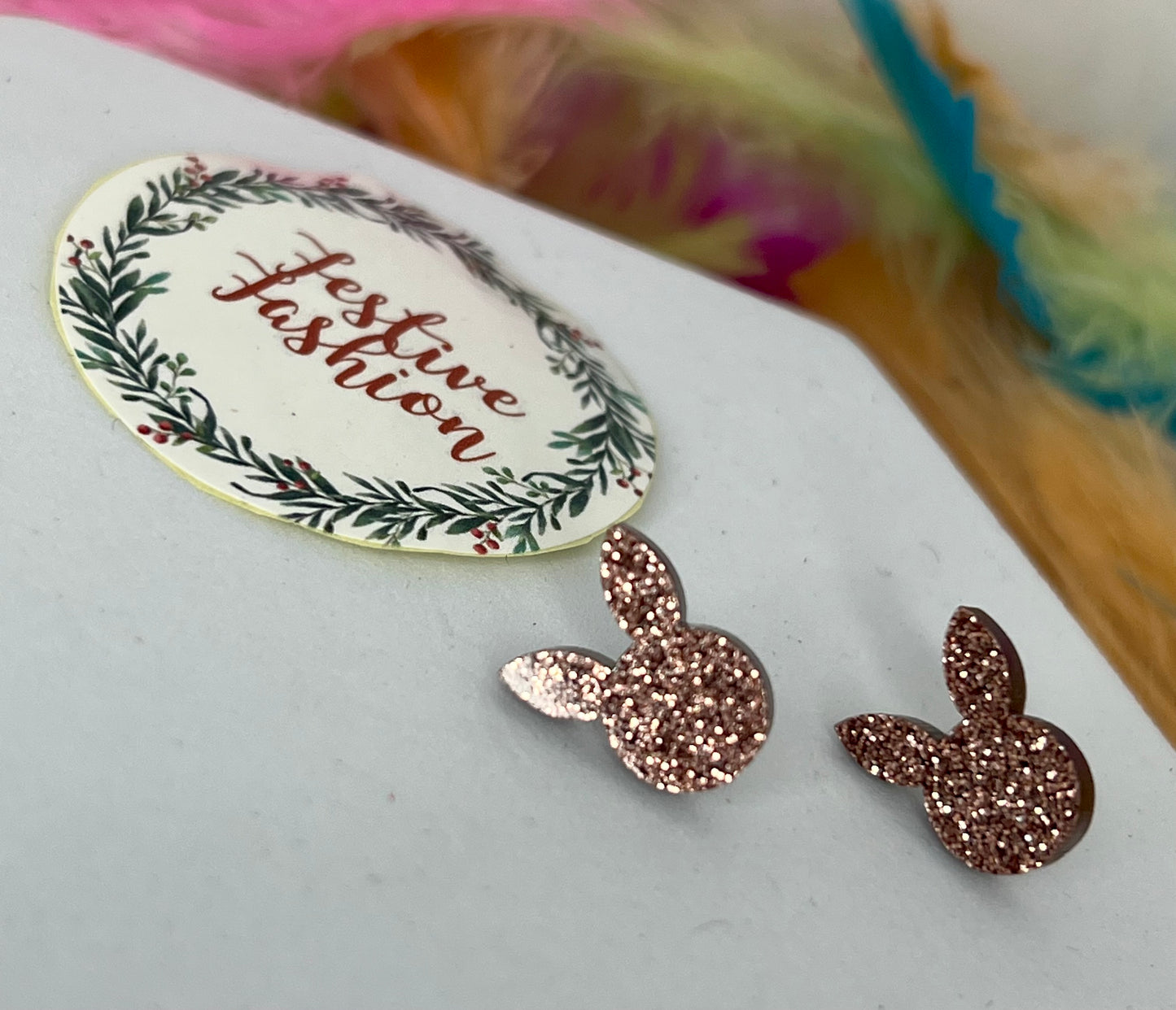 Glittery Rabbit Stud Earrings