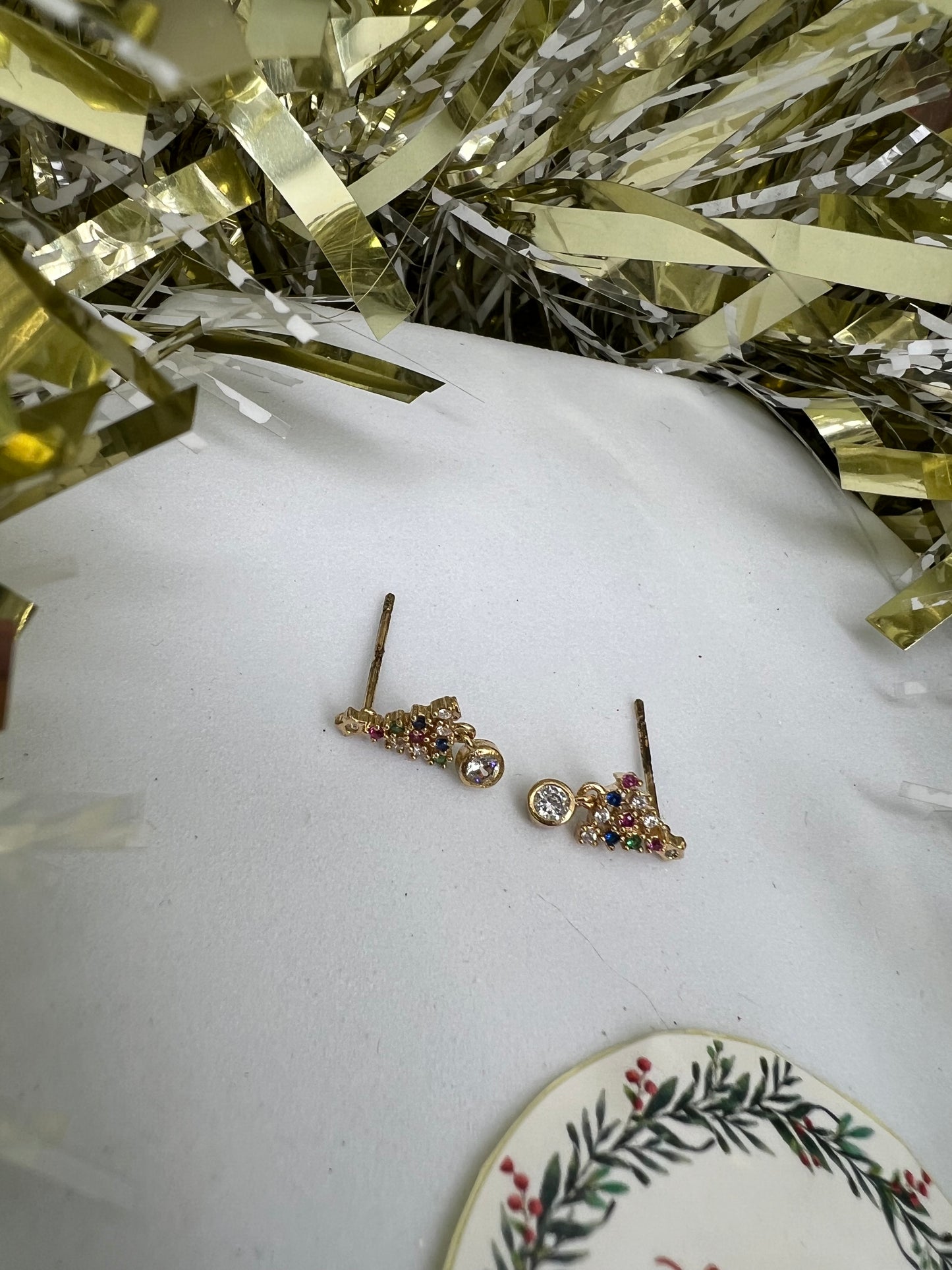 Tiny Diamanté Christmas Tree Stud Earrings
