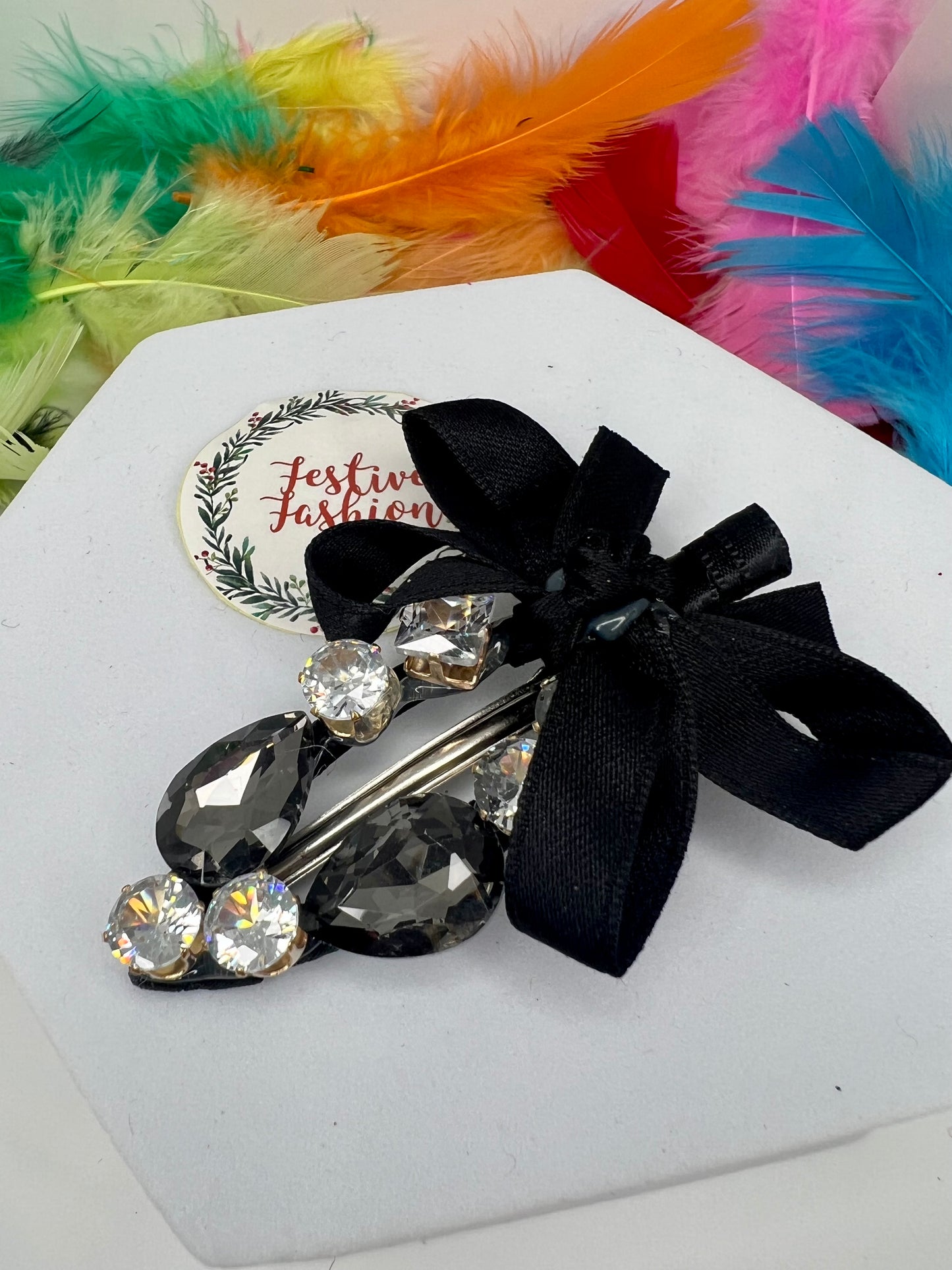Luxury Diamanté Hair Clips with Satin Bows