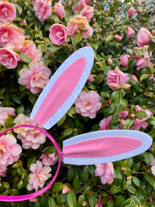 Pink & White Rabbit Ears Headband