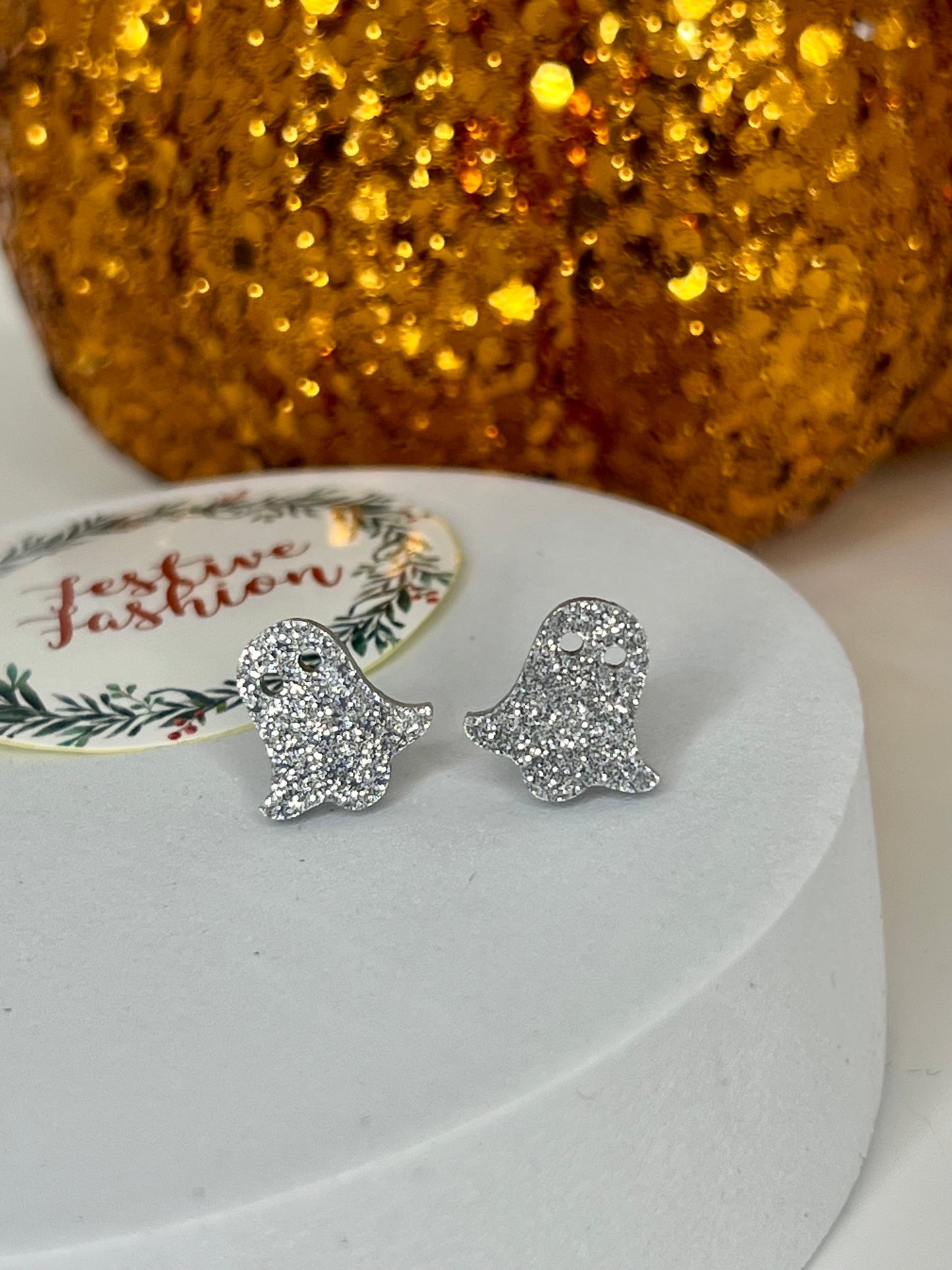 Glittery Ghost Stud Earrings