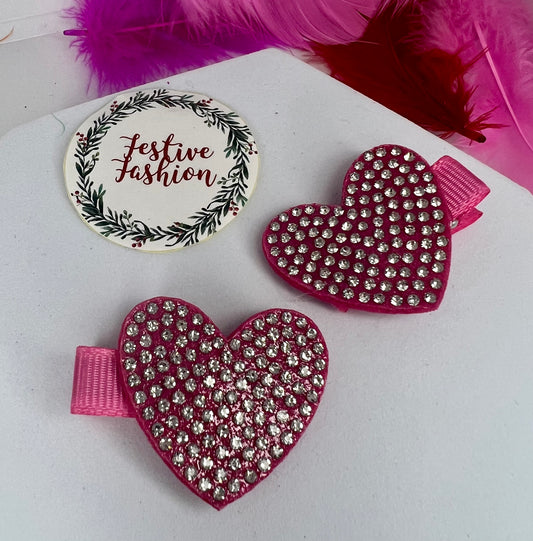 Diamanté Heart Hair Clips – Set of 2