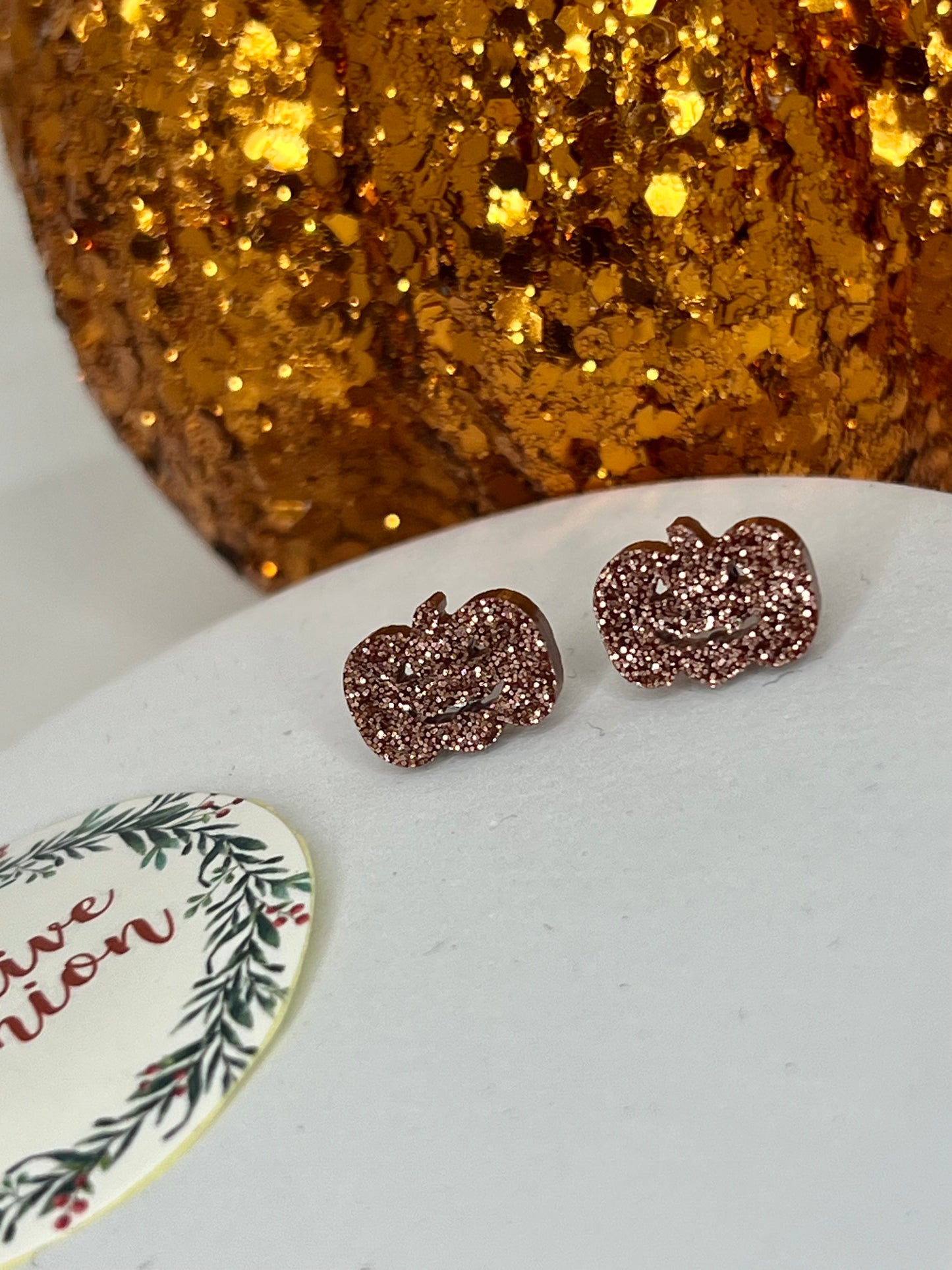 Glittery Pumpkin Stud Earrings
