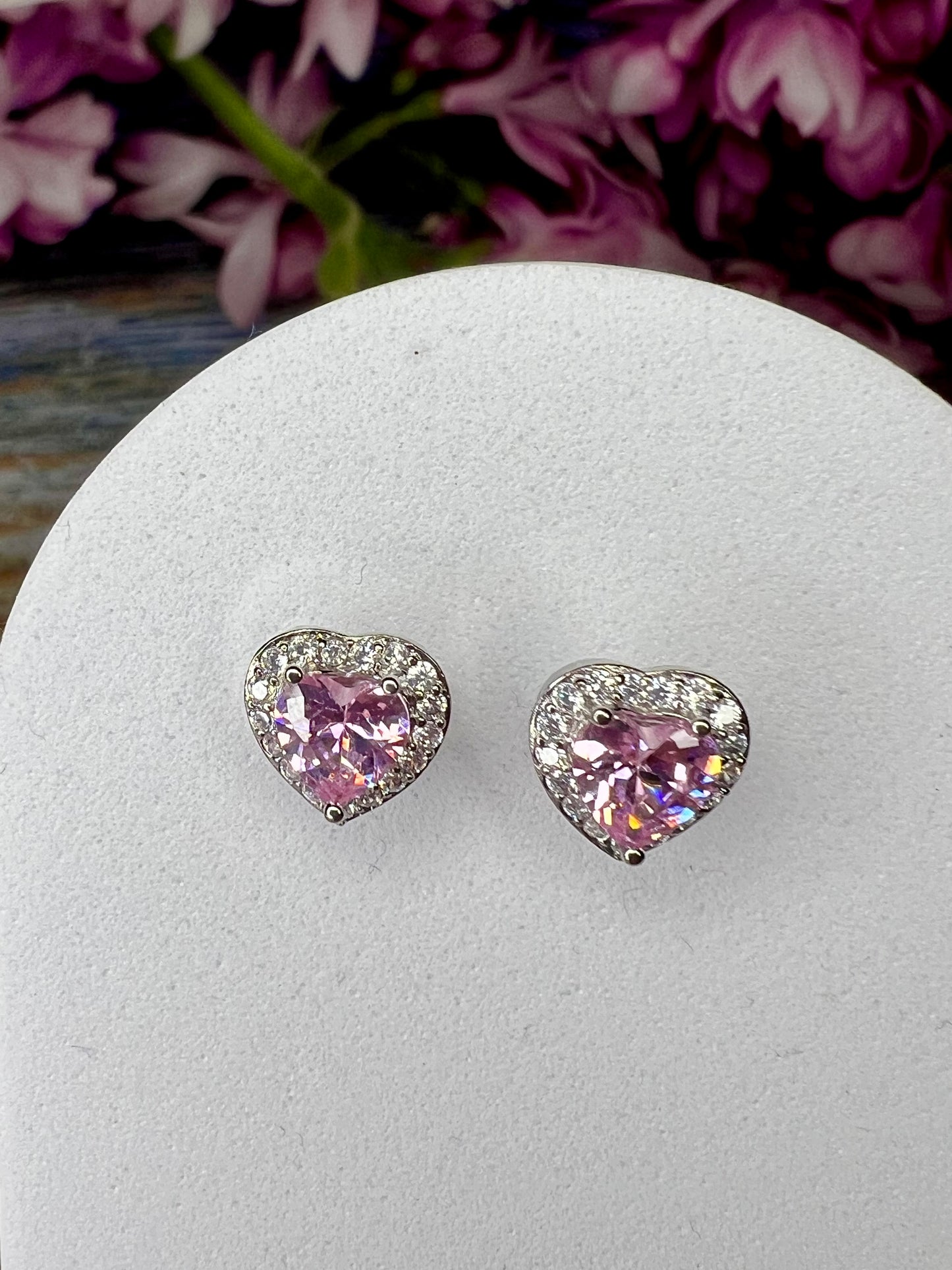 Crystal Heart Stud Earrings with Diamantés
