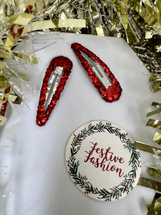 Set of 6 Red Glitter Hair Clips