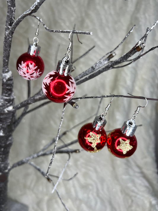 Patterned Christmas Bauble Earrings - Assorted Designs