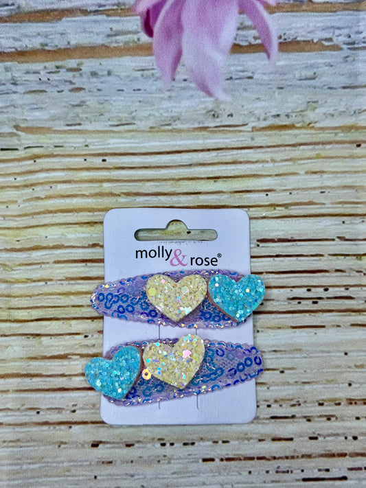 Set of 2 Glitter Heart or Star Hair Clips - Various designs