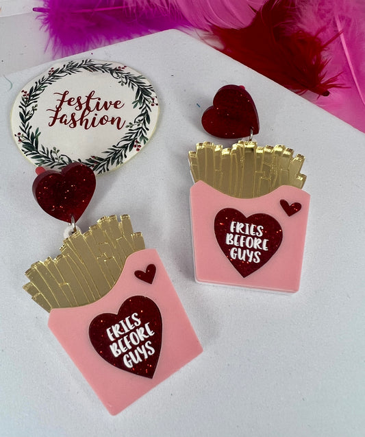 Fries Before Guys Valentine Earrings