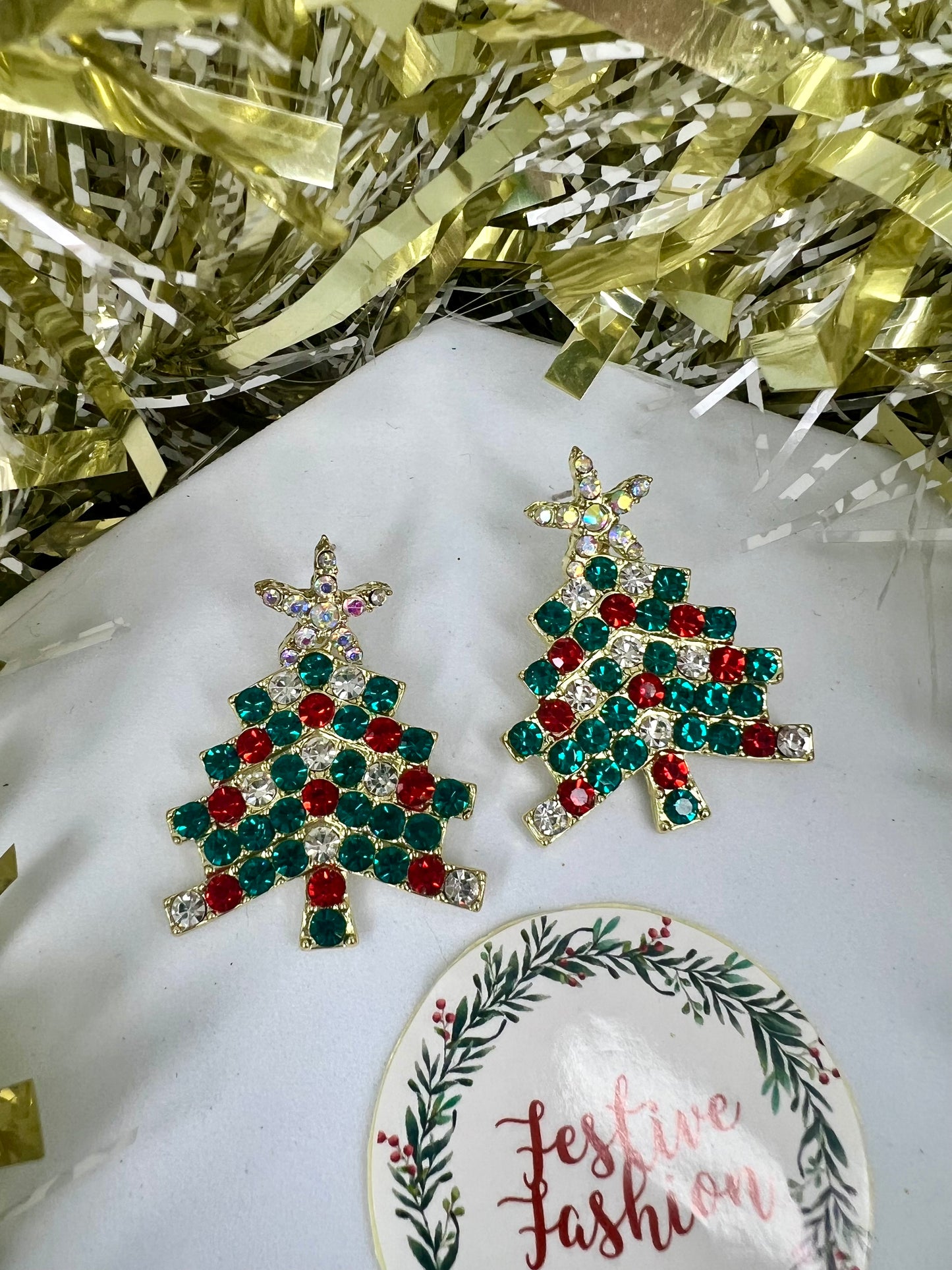 Diamanté Christmas Tree Earrings