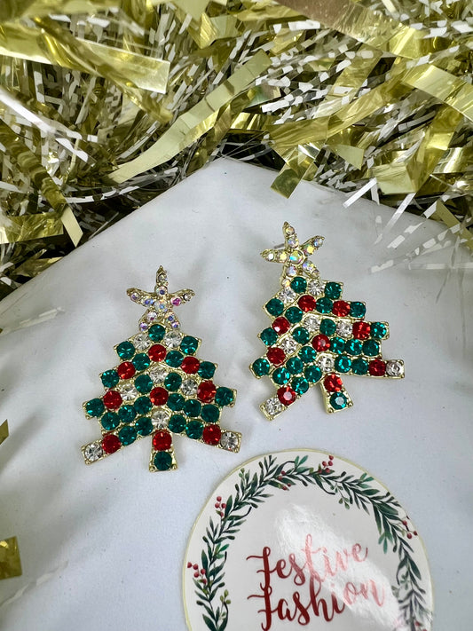 Diamanté Christmas Tree Earrings