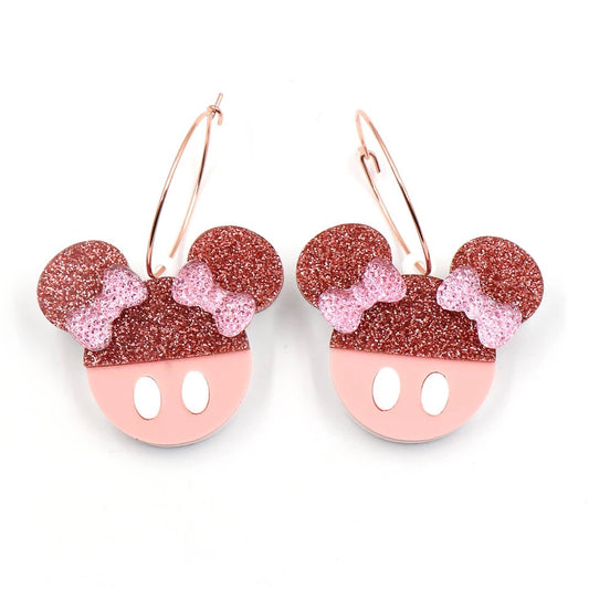 Pink Glittery Bow Dangle Earrings