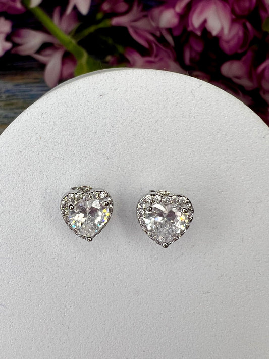 Crystal Heart Stud Earrings with Diamantés