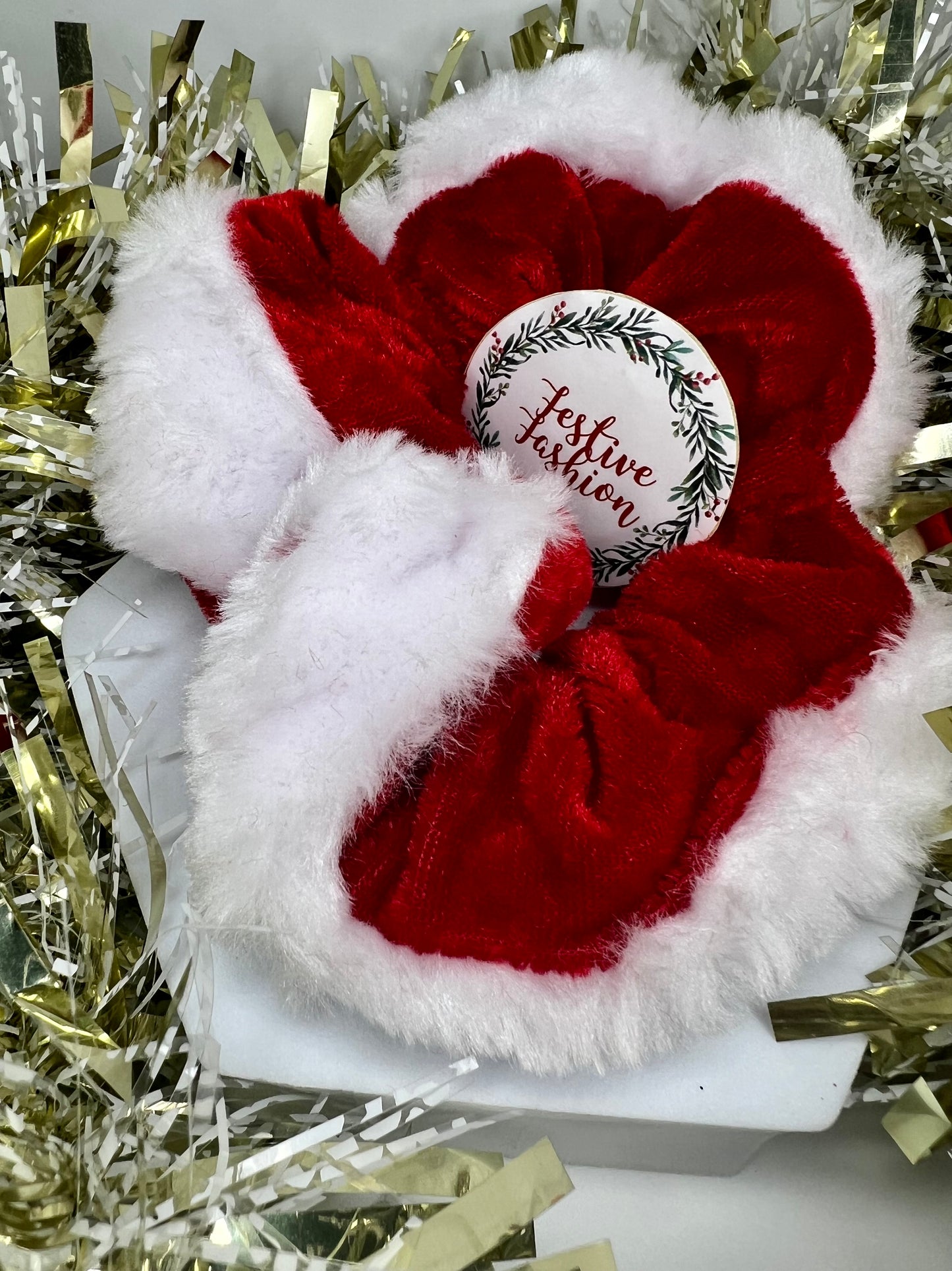 Velvet & Faux Fur Santa Scrunchie