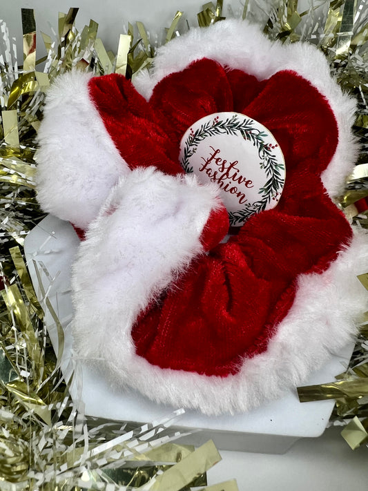 Velvet & Faux Fur Santa Scrunchie
