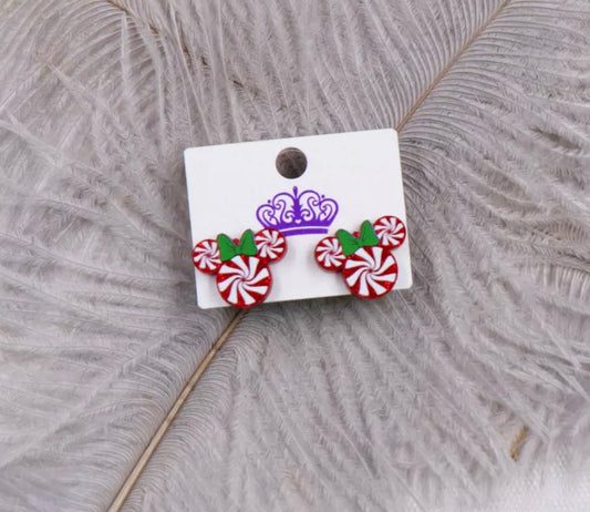 Red & White Swirl Mouse Stud Earrings