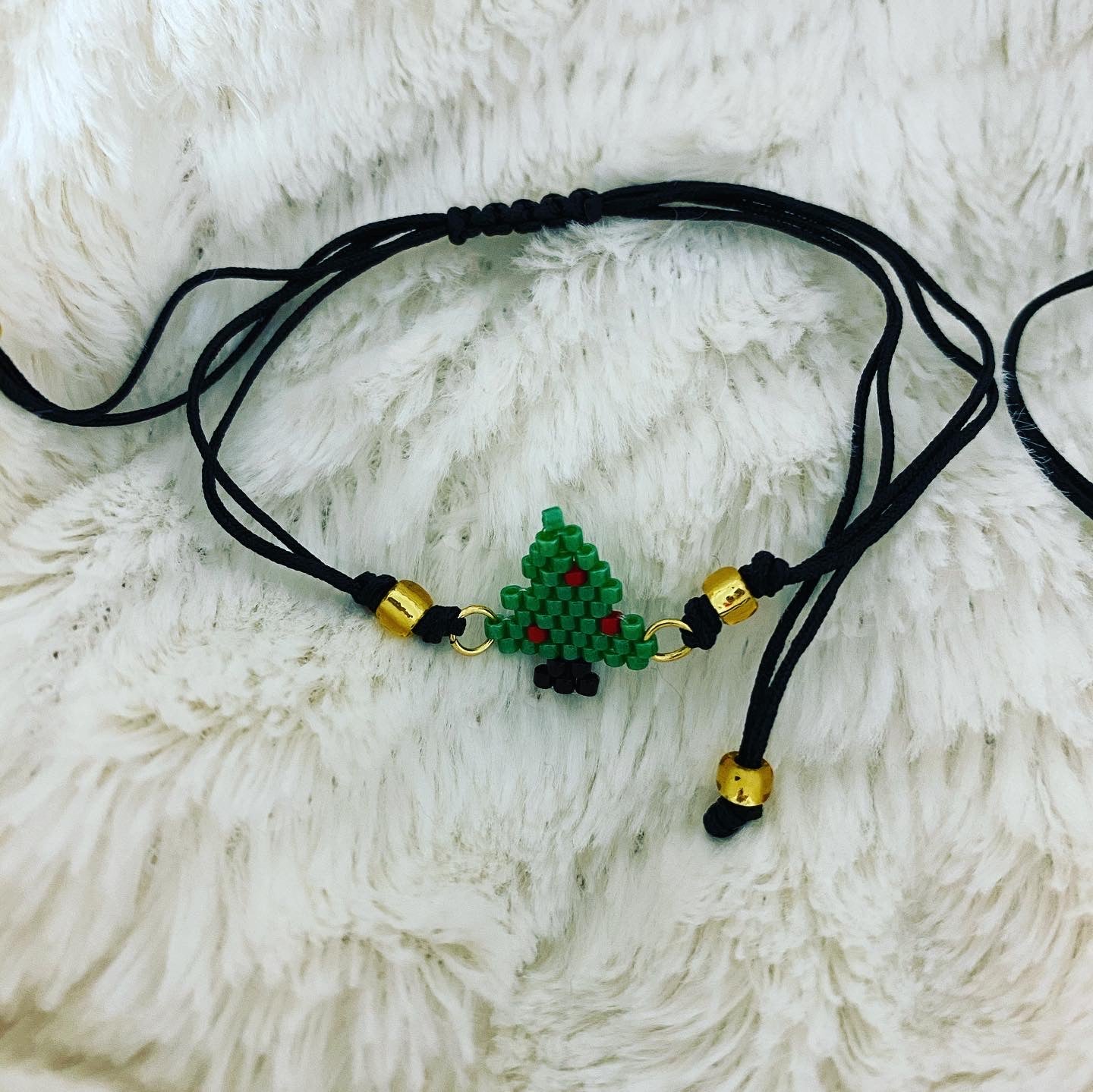 Black String Bracelet with Beaded Christmas Charm (assorted designs)